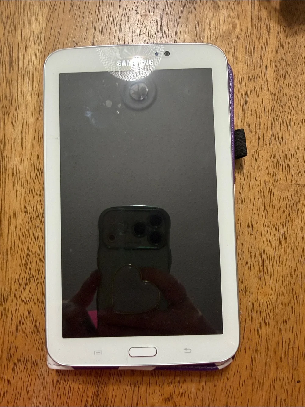 Samsung Galaxy Tab 3 White Tablet with Purple Cover Accent